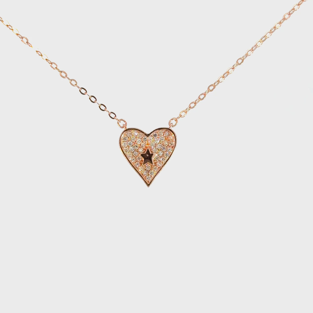 Rosegold heart and black star chain with pendent