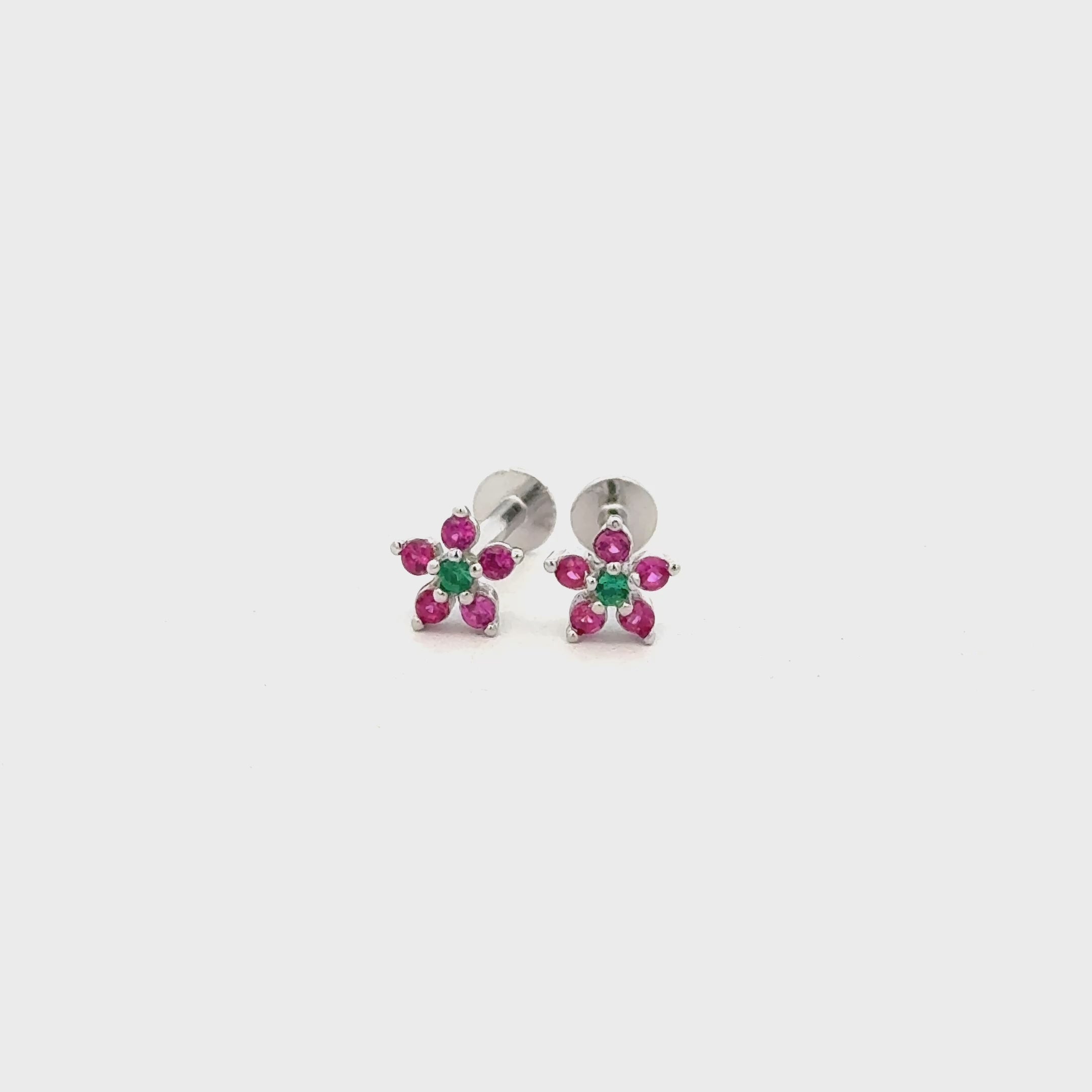 Pink Green Floral Stud