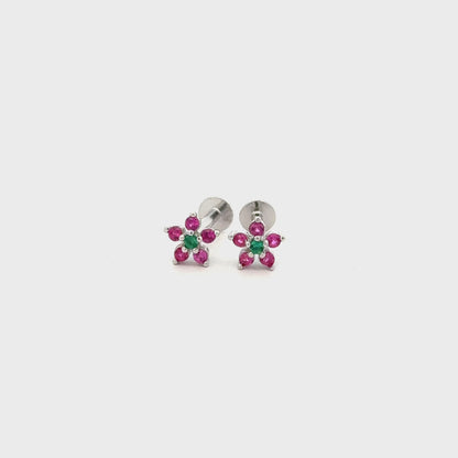 Pink Green Floral Stud