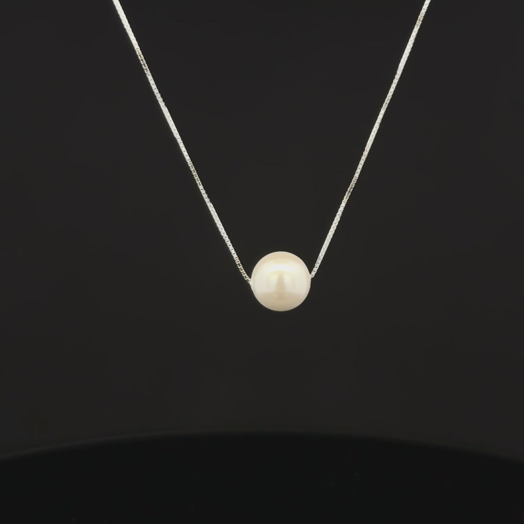 Floating White Pearl Box Chain Pendant