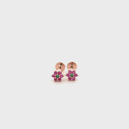 Floral green stone stud