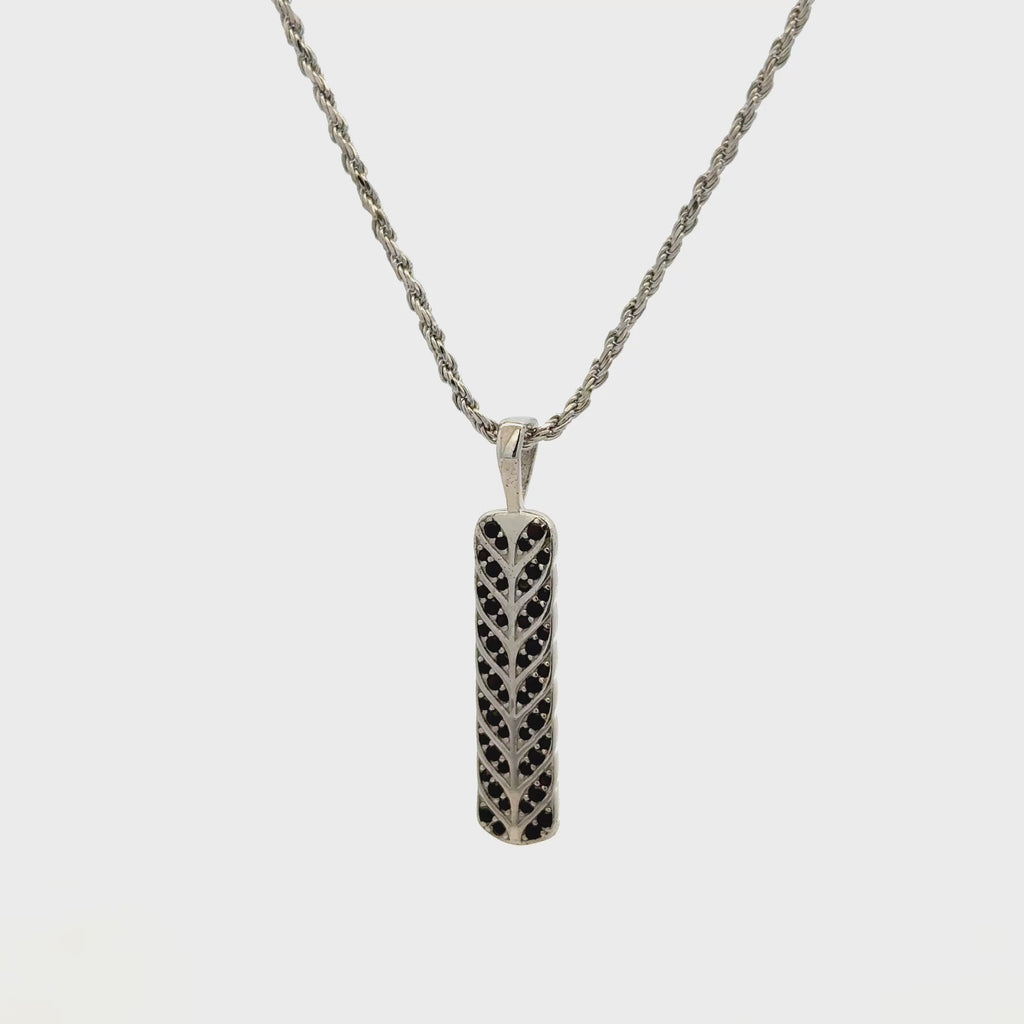 Rhodium chevron ingot tag chain with pendent