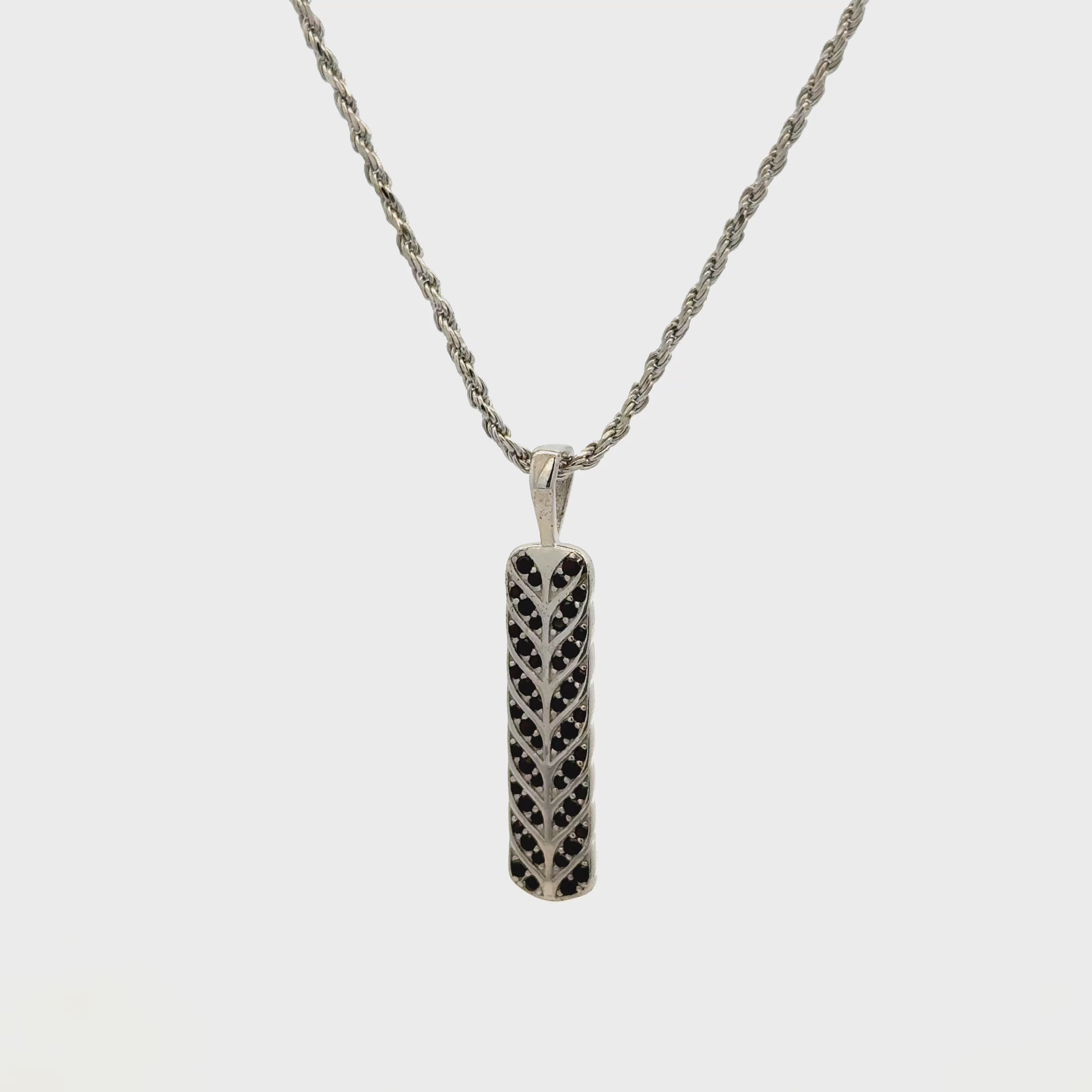 Rhodium chevron ingot tag chain with pendent