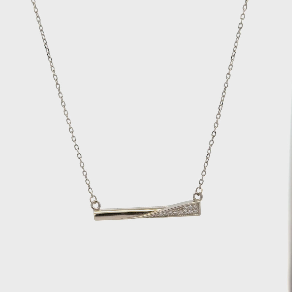 Rhodium Bar type chain with pendent