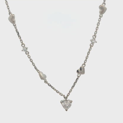 Rhodium charming heart chain with pendent