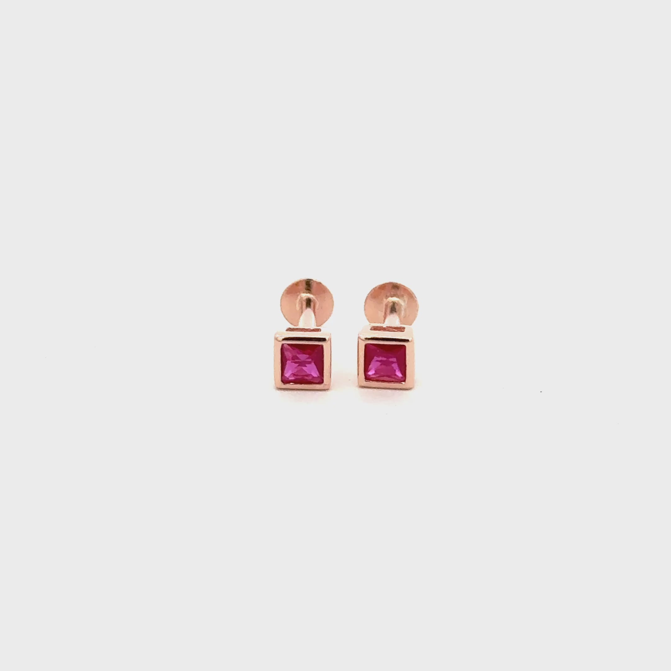 Pink Square Stone Stud