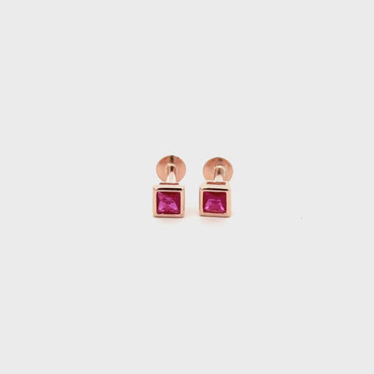 Pink Square Stone Stud
