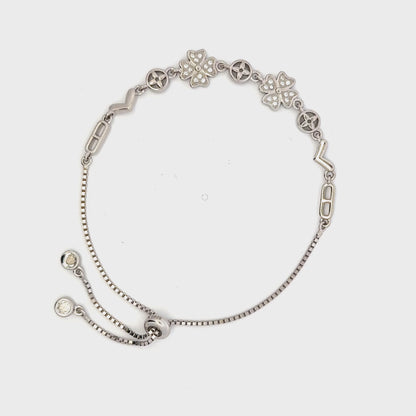 Rhodium clover and circle charm bracelet