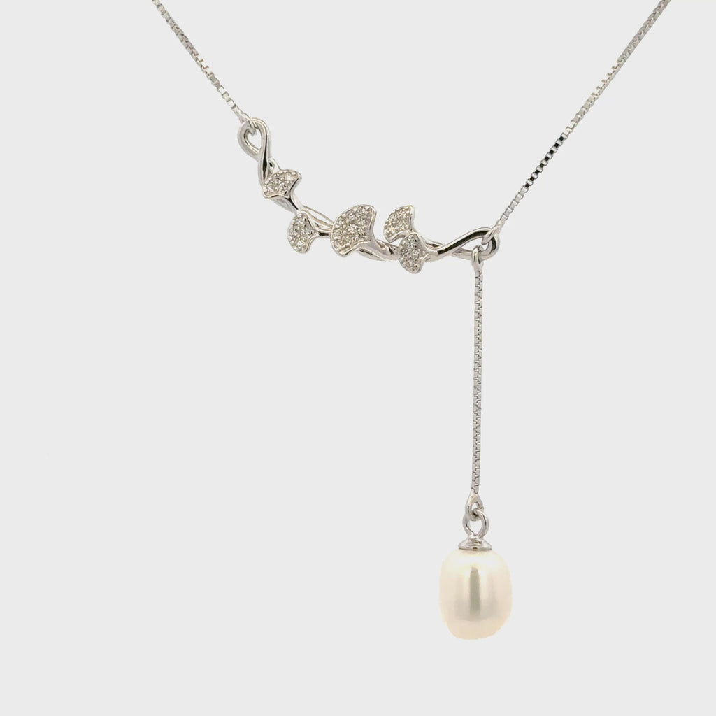 Rhodium Branch and pearl chain with pendent