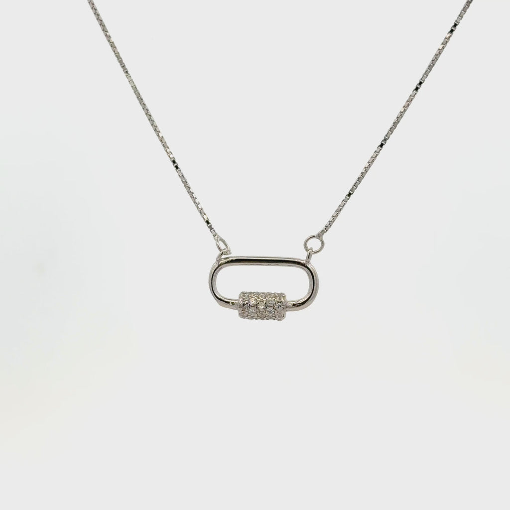 Rhodium lock shaped chain with pendent