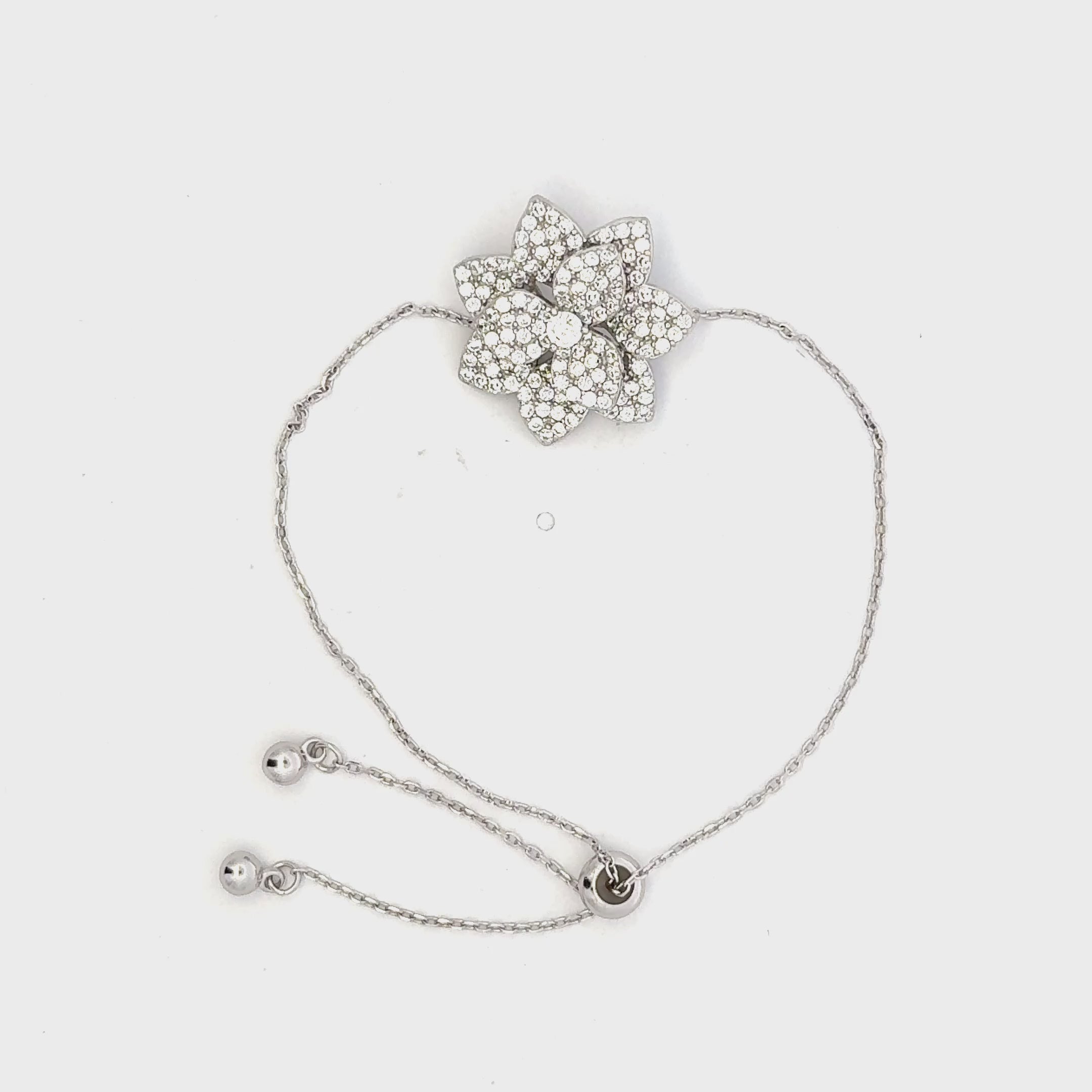 Rhodium Flower charm bracelet