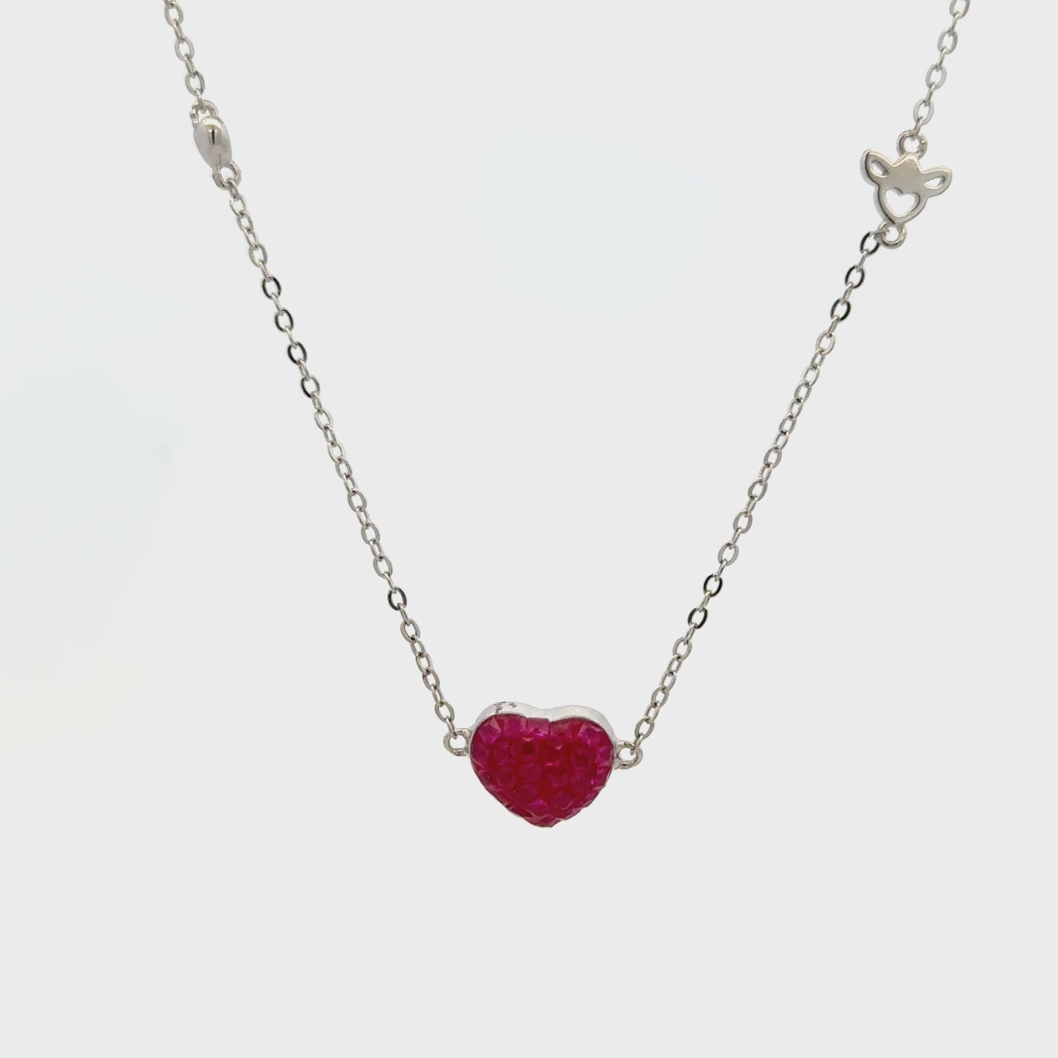 Rhodium heart shape chain with pendent