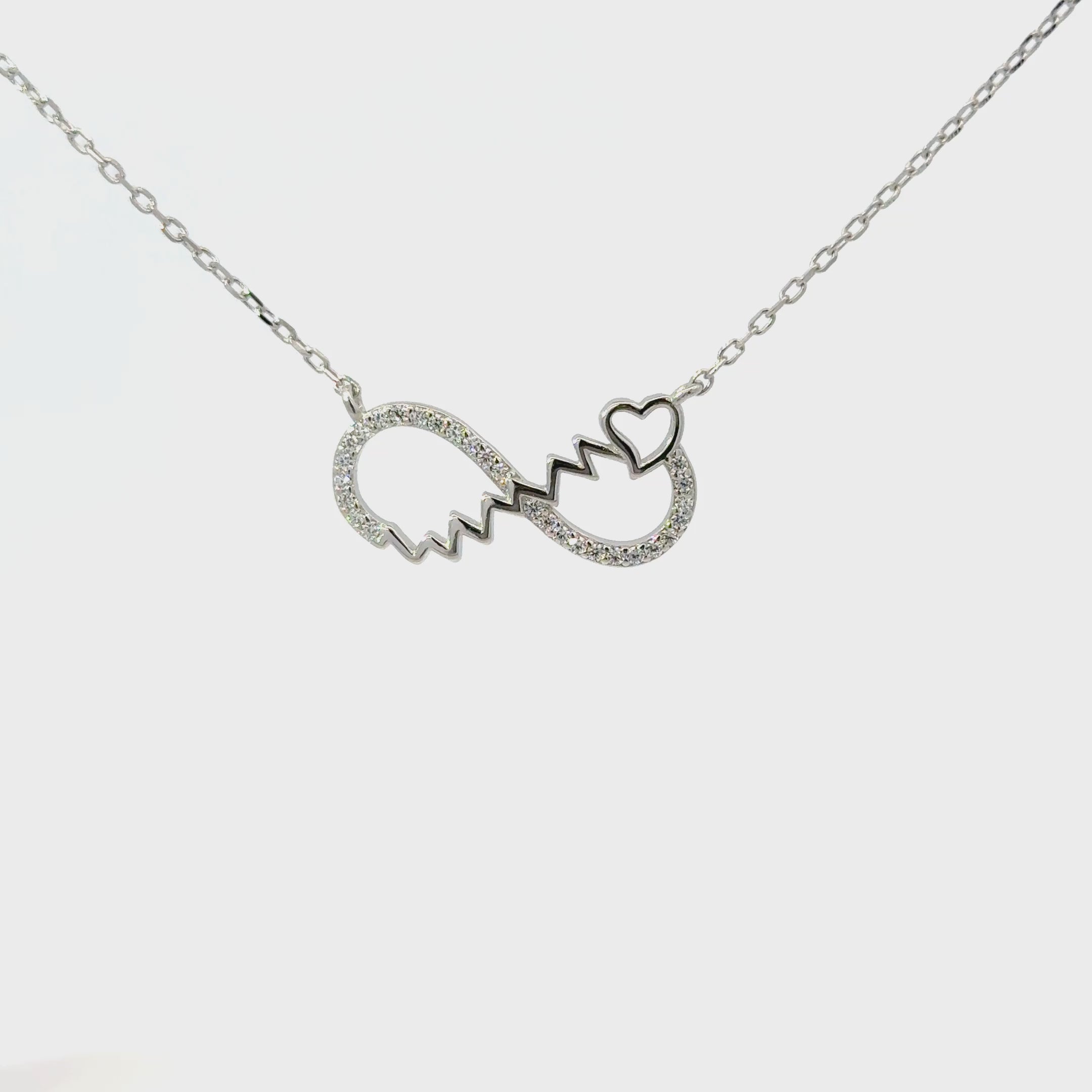 Rhodium heart beat infinity chain with in pendent